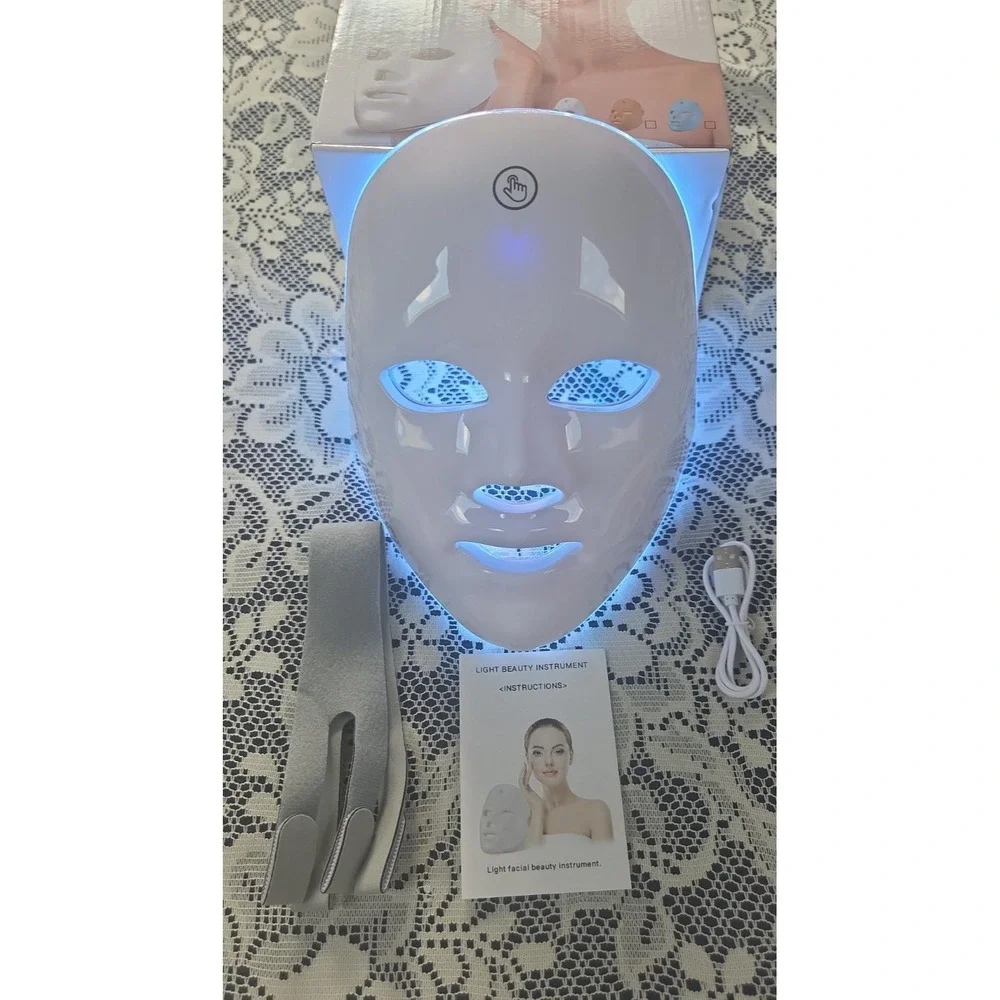 LED 7 Color Light Therapy Beauty Mask Rechargeable Facial Skin Rejuvenation New